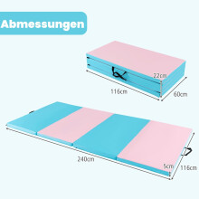 Faltbare Gymnastikmatte mit Griffen, 240 x 120 x 5 cm, Blau/Rosa