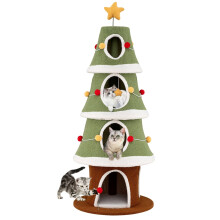 Árbol navideño para gatos con 4 acogedoras cuevas y alfombra de sisal