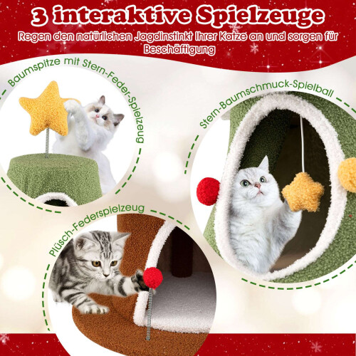 Weihnachtskatzenbaum mit 4 gemütlichen Höhlen und Sisalteppich 2