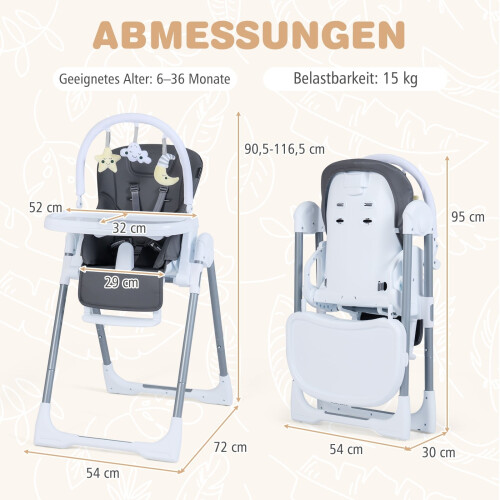 Trona plegable para bebé con respaldo reclinable y ajustable 1