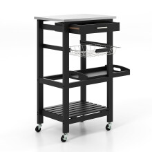 Carrito de cocina con encimera de acero inoxidable, negro, 47x39x85 cm
