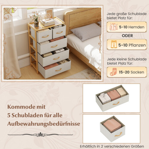 Kommode aus Bambus mit 5 Stoffschubladen und Ablagefläche 2