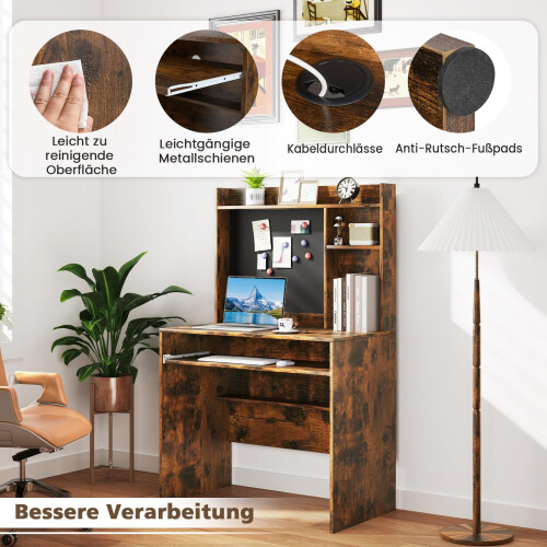 Computertisch mit Magnettafel, braun, Tastaturablage 2