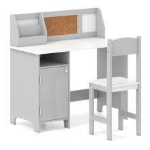 Kinderschreibtisch-Set mit Stuhl, Bücherregal, graues Holz