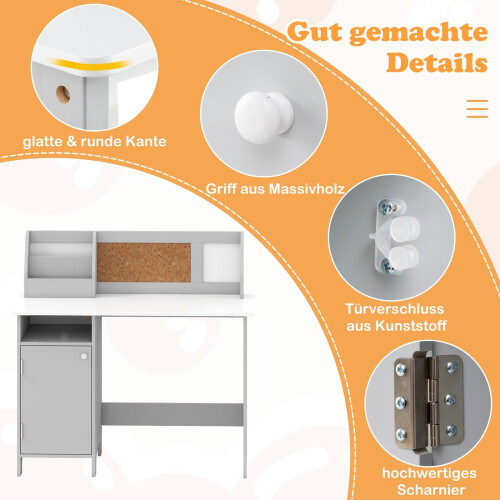 Set scrivania per bambini con sedia, libreria, legno grigio 2