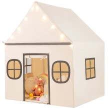 Indoor-Spielzelt für Kinder mit Sternenlichtern, Beige & Schwarz