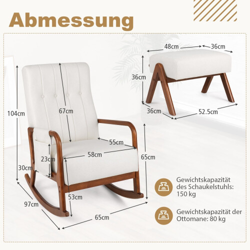 Schaukelstuhl mit Hocker, ergonomisches Design, Beige 1
