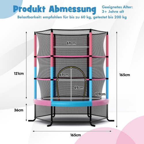 Kindertrampolin mit Sicherheitsnetz, rosa, Tragkraft 135 kg 1