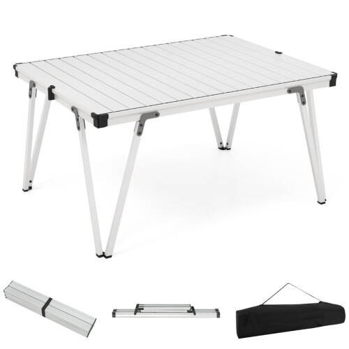 Mesa de camping com tampo impermeável e bolsa de transporte - Prata