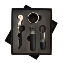 Wine Opener Set with Corkscrew, Vacuum Stopper, Aerator Pourer, Beer Cap Opener, 4PCS Gift Kit