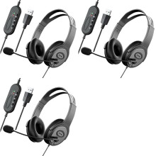 3X Call-Center-Headset, Stereo-Kopfhörer mit Geräuschunterdrückendem Mikrofon für Zoom Skype Office Call Center Home Podcast