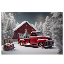 Panno di Sfondo Natalizio per Feste di Capodanno, Vintage, Camion Rosso, per Bambini, Studio Fotografico, Fondale Fotografico, D