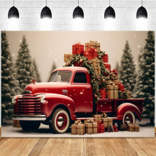 Christmas Background Cloth Party New Year Vintage Red Truck Children Photo Studio Photography Background Cloth,D
