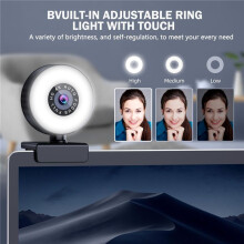 4K HD Autofokus-Webcam mit Mikrofon, Einstellbare Licht-Computerkamera, USB-Webcam für Laptop-Desktop-Videoanrufe