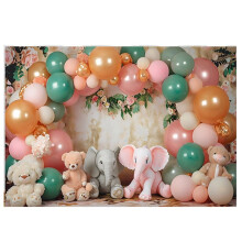 210X150cm Children's Forest Animal Birthday Background Cloth Party Balloon Photography Background Cloth Party Decor, C