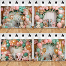 210X150cm Children's Forest Animal Birthday Background Cloth Party Balloon Photography Background Cloth Party Decor, C