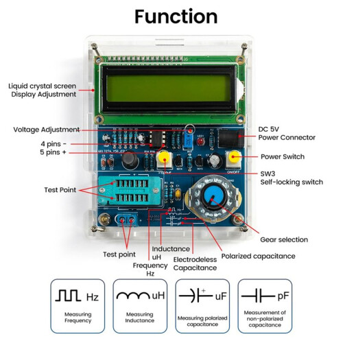 DC5V High Precision Digital Inductance and Capacitance Measuring Instrument Frequency Meter with Case 1