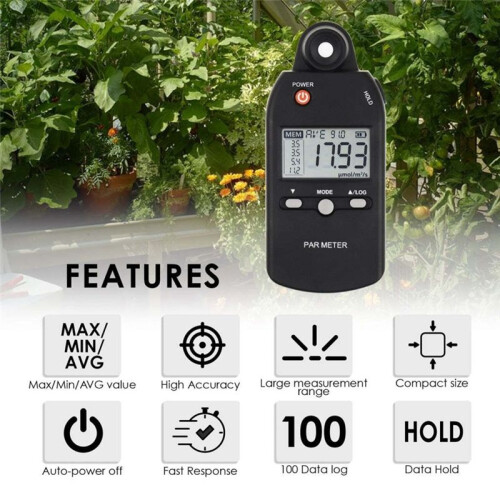 PAR Meter Illuminance Meter PPFD Quantum Sensor Full-Spectrum Record Function Indoor Outdoor Plant Light Meter 2