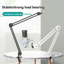 Mic Arm Stand for Recording,Podcasting,Adjustable Suspension Boom Scissor Arm Stand with Filter,Shock Mount White
