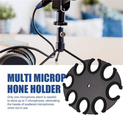 Microphone Holder, Multi Mic Holder for Wired and Wireless Mics, Multiple Microphone Organizer and Display for Mic Stand 1