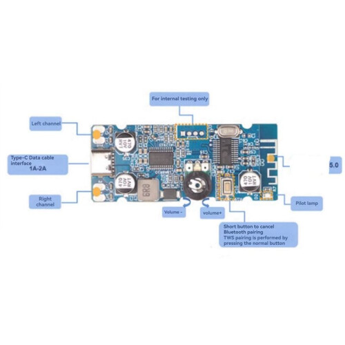BT5.0 Amplifier Module 2.0 Stereo 2x6W  Power Amplifier Board Powered 5V with Volume Adjustment 2
