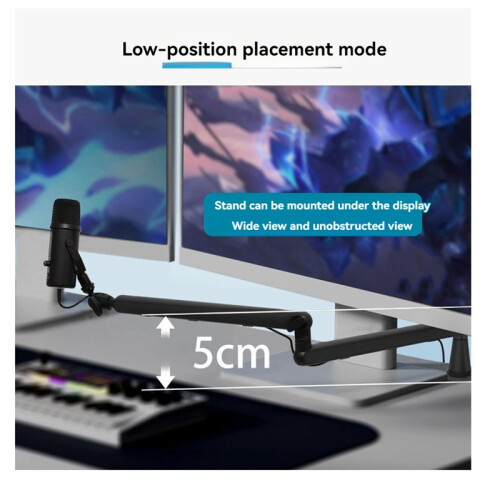 Support de Microphone de Bureau, Bras de Flèche Robuste avec Pince de Montage de Bureau, Support de Microphone Réglable, Support de Microphone de 1