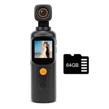 Câmeras de Bolso 4K, Câmera de Vlog WiFi com Cartão 64G, Câmera de Ação para Viagens, Esportes, Gravador de Trabalho