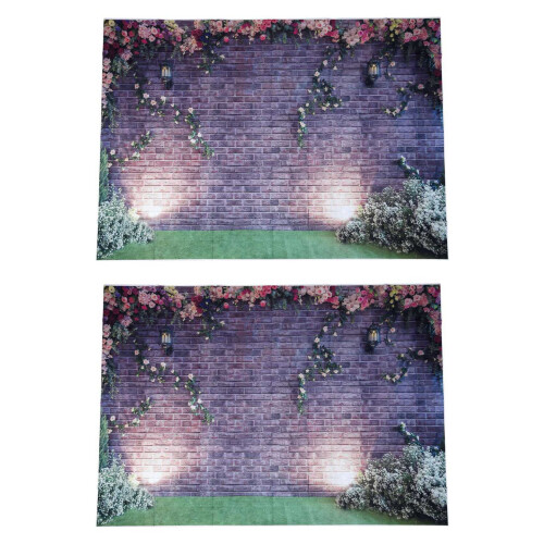 2pcs 7X5Ft Flowers Wall Photography Backdrops Brick Backdrop Spring Stuido Background 1