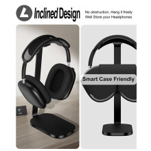 Headset Holder with Aluminum Supporting Rod Heavy Base Desk Stand Headphones Support Holder with Wireless Charging White