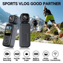 4K Draagbare Sportcamera met Dubbele Lens, Wifi-Bediening, Videorecorder met Nachtzicht, Draagbare Bodycam voor Buiten Fietsen