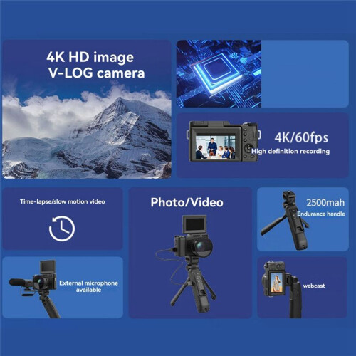 Câmeras Digitais 4K para Fotografia, Câmera com  Digital, Câmera de Vídeo com Lentes  Angular e Macro 2