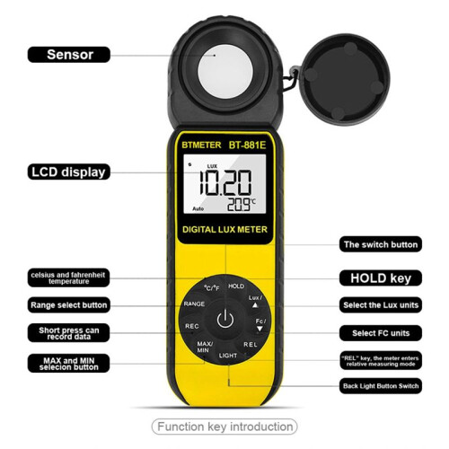 Digital Lux Meter BT-881E Handheld Light Meter 1 - 300,000Lux Sensor with LCD Display for Light Intensity Measurement 2