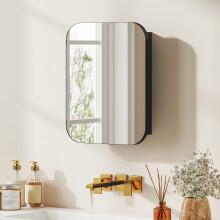 (Black) HOMCOM Wall Mounted Bathroom Cabinet with Mirror Adjustable Shelves