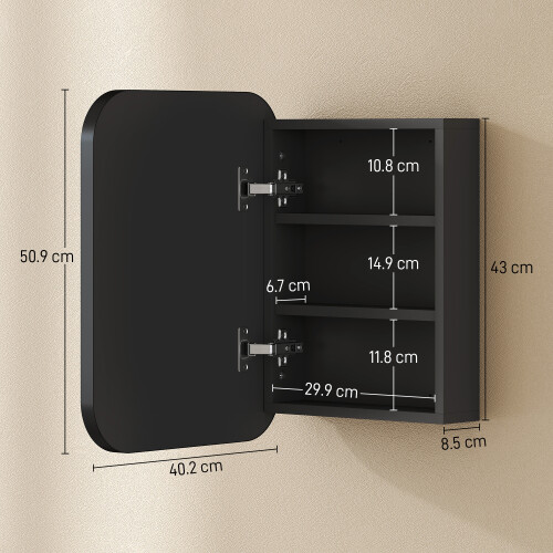 Homcom (Black) HOMCOM Wall Mounted Bathroom Cabinet with Mirror Adjustable Shelves 2