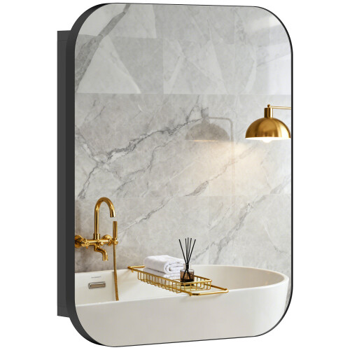 Homcom (Black) HOMCOM Wall Mounted Bathroom Cabinet with Mirror Adjustable Shelves 1