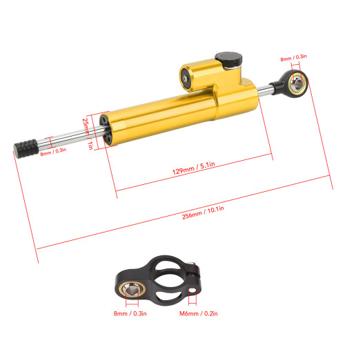 Gold Universal Steering Damper 75mm Stroke 256mm 1