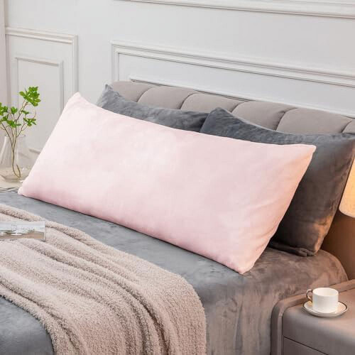 Capa de almofada de corpo em fleece felpudo rosa, 50x137cm (20x54 polegadas), com zíper.