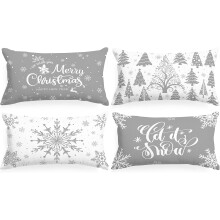 Valko-harmaa lumihiutalekuvioinen lannetyynynpäällinen 12x20, 4 kpl:n setti