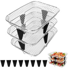 Three Stackable Dehydrator Racks w/ spare clip & silicone feet, 7.795.231.57", rectangle air fryer accessories, stainless steel — compatible