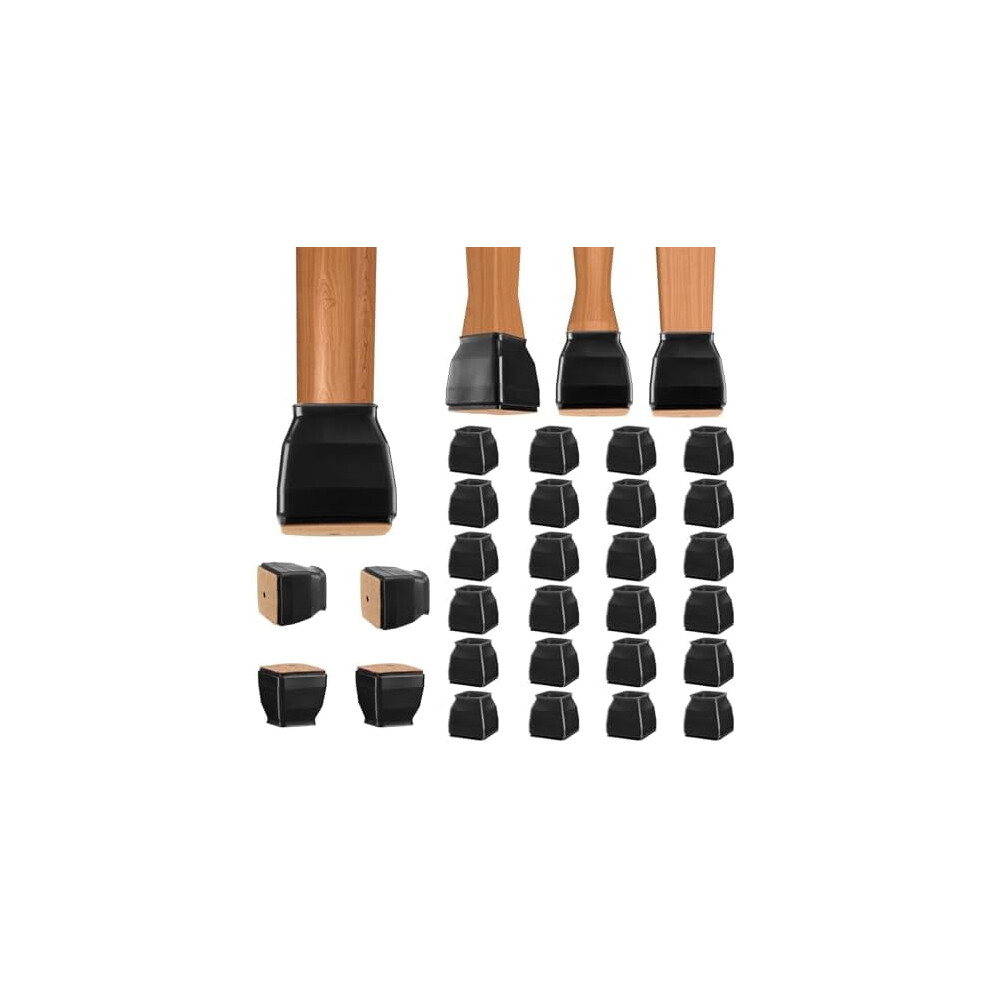 24 Pack Silicone Chair Leg Floor Protectors, Stool Leg Protectors Cap, Non-Slip Chair Leg Caps For Hardwood Floors (Black & Small (Square), 24 Pack) 9175034185663