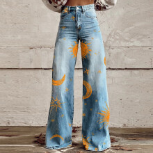 Calça feminina casual de cintura alta com estampa.