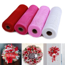 4 Rolls Deco Mesh Ribbon, 10" x 30ft Each, Metallic Poly Mesh for Christmas & Valentine's Wreath Making Supplies, Compatible with Wreath Frames