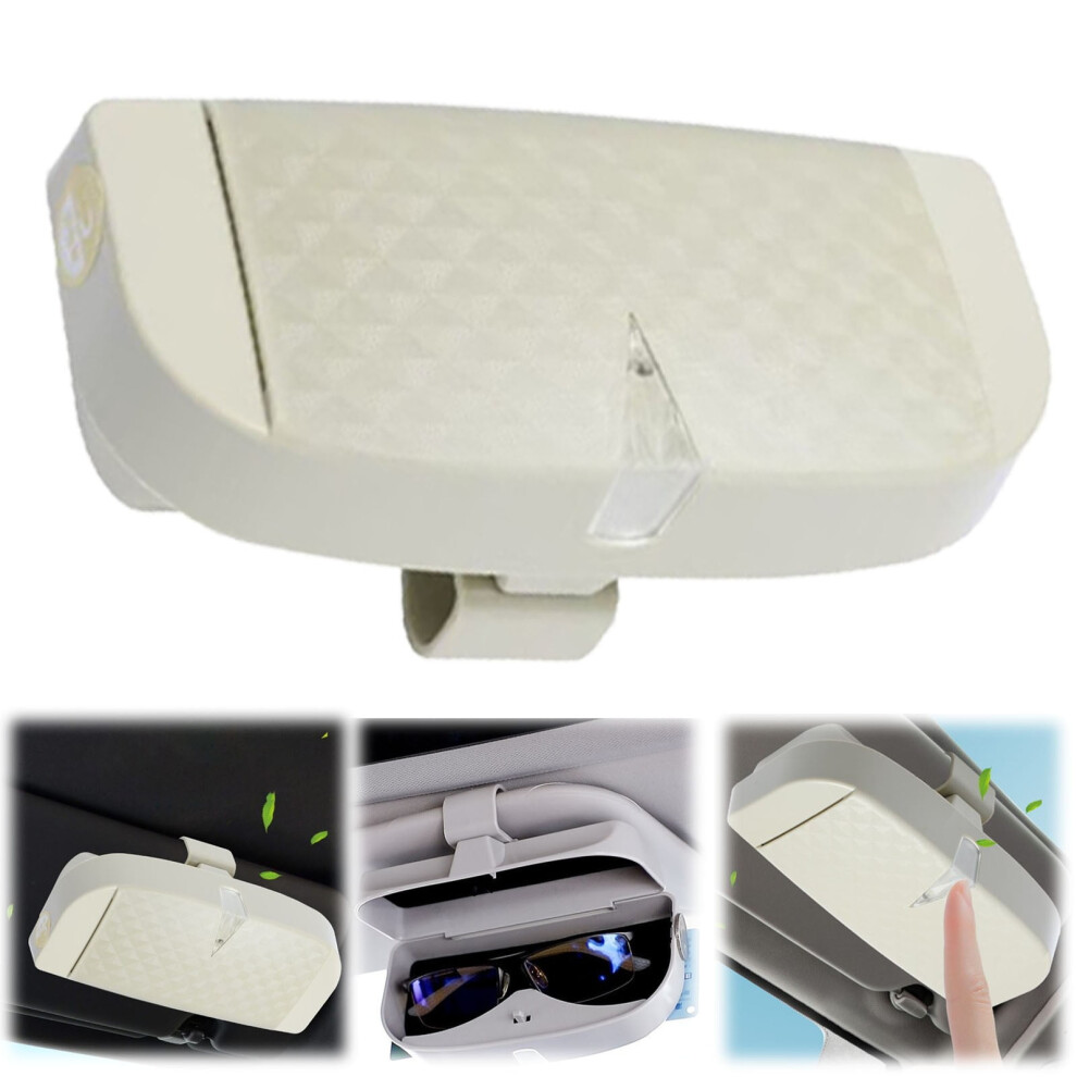 Multifunctional Car Sunglasses Case & Visor Holder Â Compatible With Most Cars Beige 9175034186745