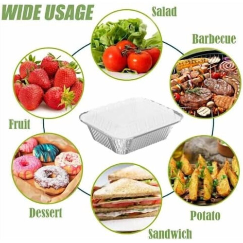 Pacote com 50 assadeiras de alumínio para alimentos, com tampas, de 8,3" x 6,2" 2