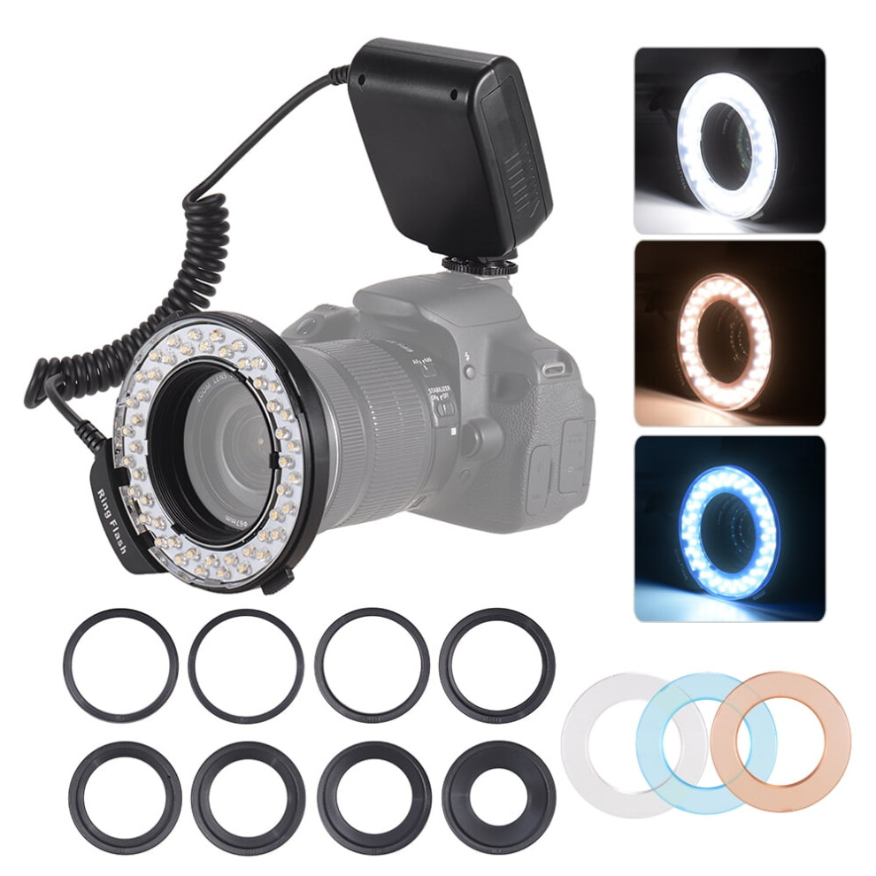 Hd-130 Macro Led Ring Flash Lcd Display 3000-15000K Gn46 Power Control With 3 Flash Diffusers 8 Adapter Rings For Cameras Light 9175034187186