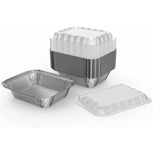 Pacote com 50 assadeiras de alumínio para alimentos, com tampas, de 8,3" x 6,2" 1