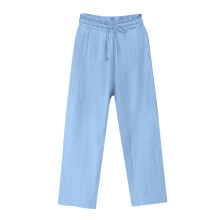 Lulshou Damen-Hose aus Baumwoll-Leinen-Mischgewebe mit geradem Bein, Hellblau, Größe S – Elastischer Bund mit Kordelzug, Freizeitkleidung für