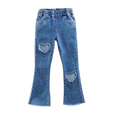 Girls Jeans Flare Leg Heart Embroidery Hem Stretchy Elastic Waist Comfy Denim Pants for Girls 8-16 Years Fall Winter Casual Wear
