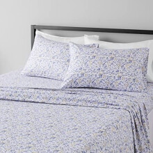 Ensemble de draps en microfibre pour lit queen, imprimé floral bleu