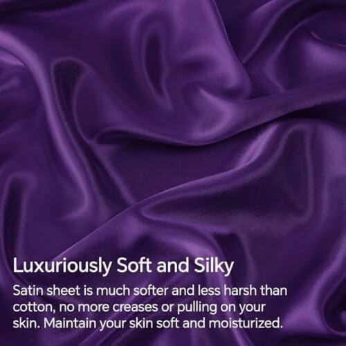 Ensemble de draps en satin violet prune pour lit queen, 4 pièces 2